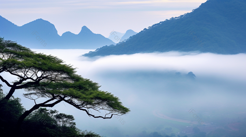 充满意境和水墨画般的光雾山风光山顶看云户外摄影,高清,摄影图,摄影图片,图片大全,摄影图免费下载